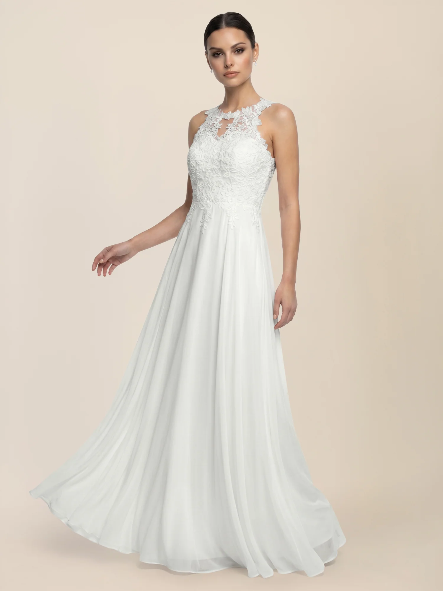 Brautkleid mit floraler Spitze und Chiffon | creme - Image 5