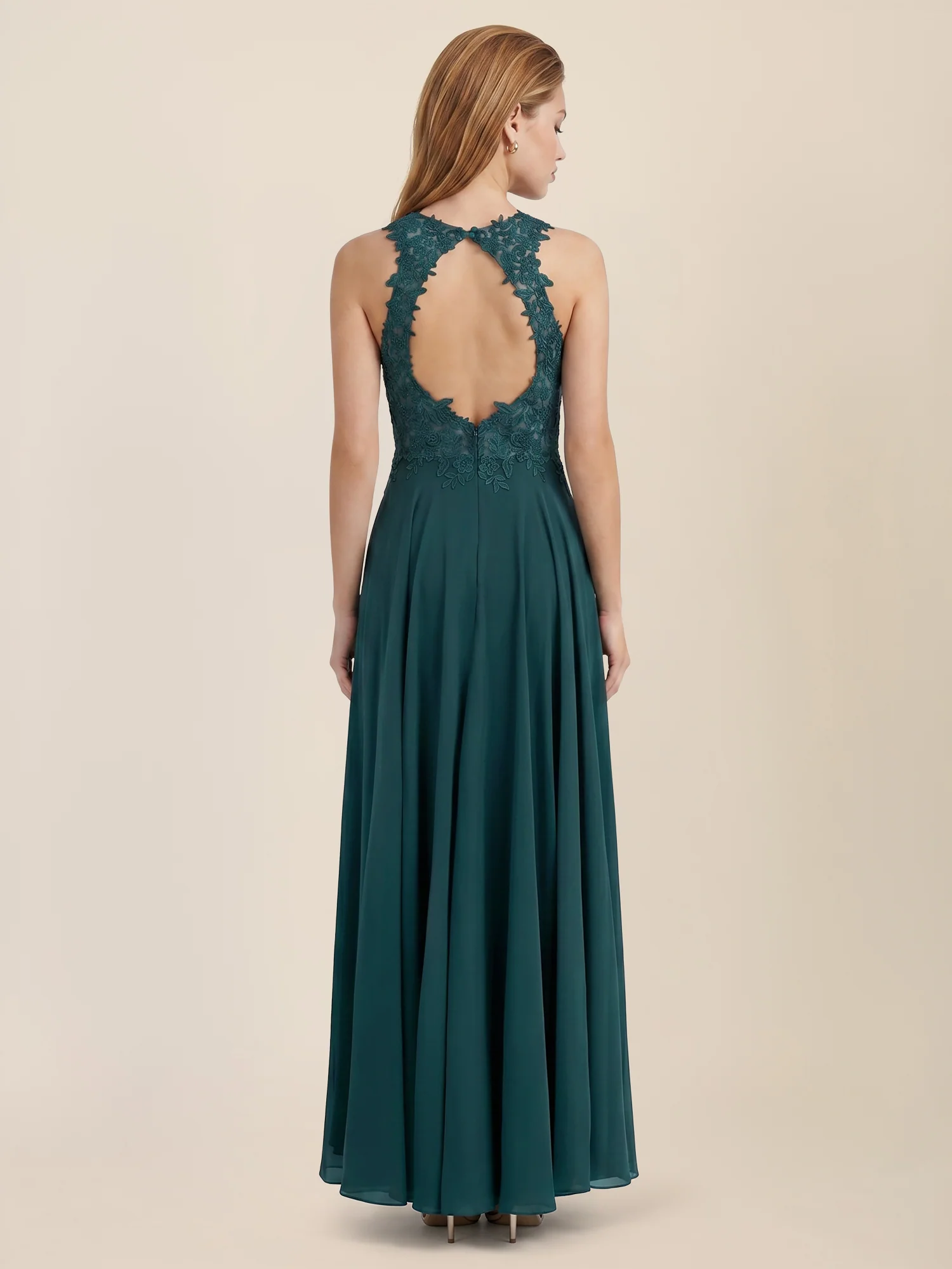 Kleid mit floraler Spitze und Chiffon | emerald - Image 2