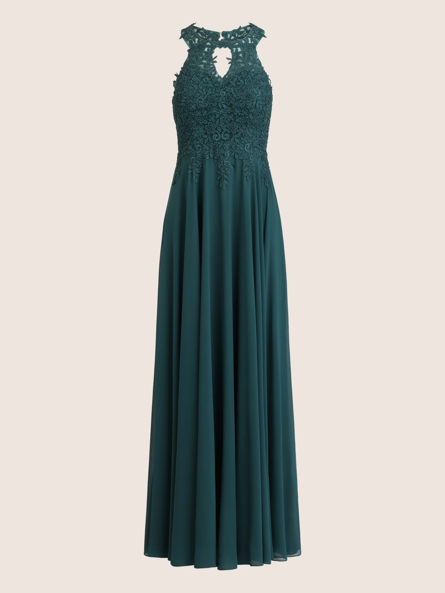 Kleid mit floraler Spitze und Chiffon | emerald - Image 3
