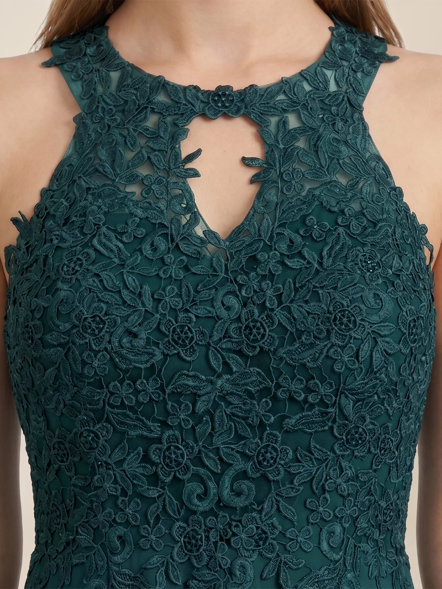 Kleid mit floraler Spitze und Chiffon | emerald - Image 4