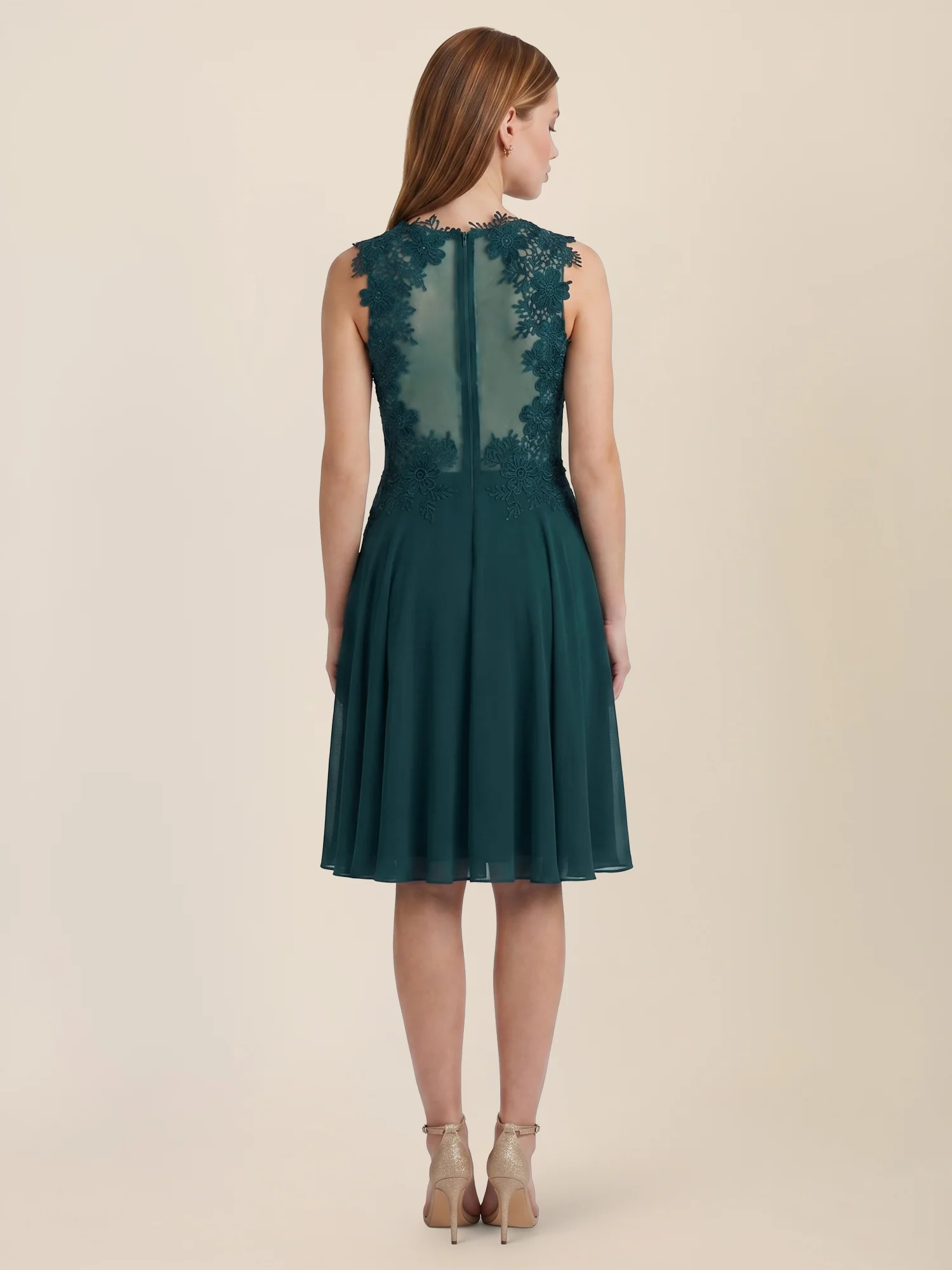 Kleid mit floraler Spitze und Chiffon | emerald - Image 2