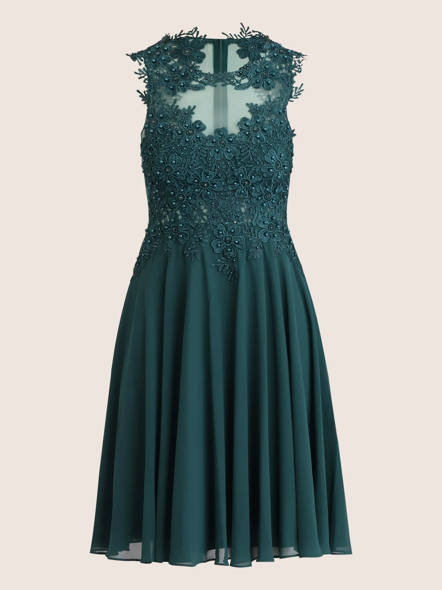 Kleid mit floraler Spitze und Chiffon | emerald - Image 3