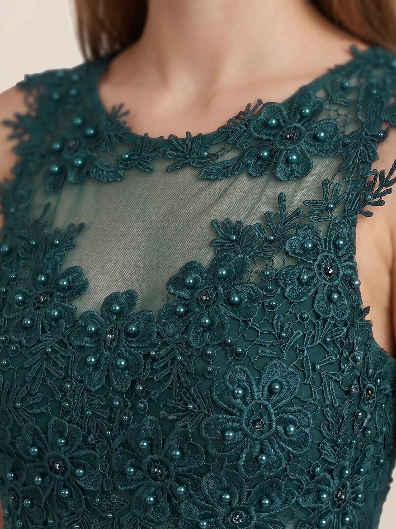 Kleid mit floraler Spitze und Chiffon | emerald - Image 4
