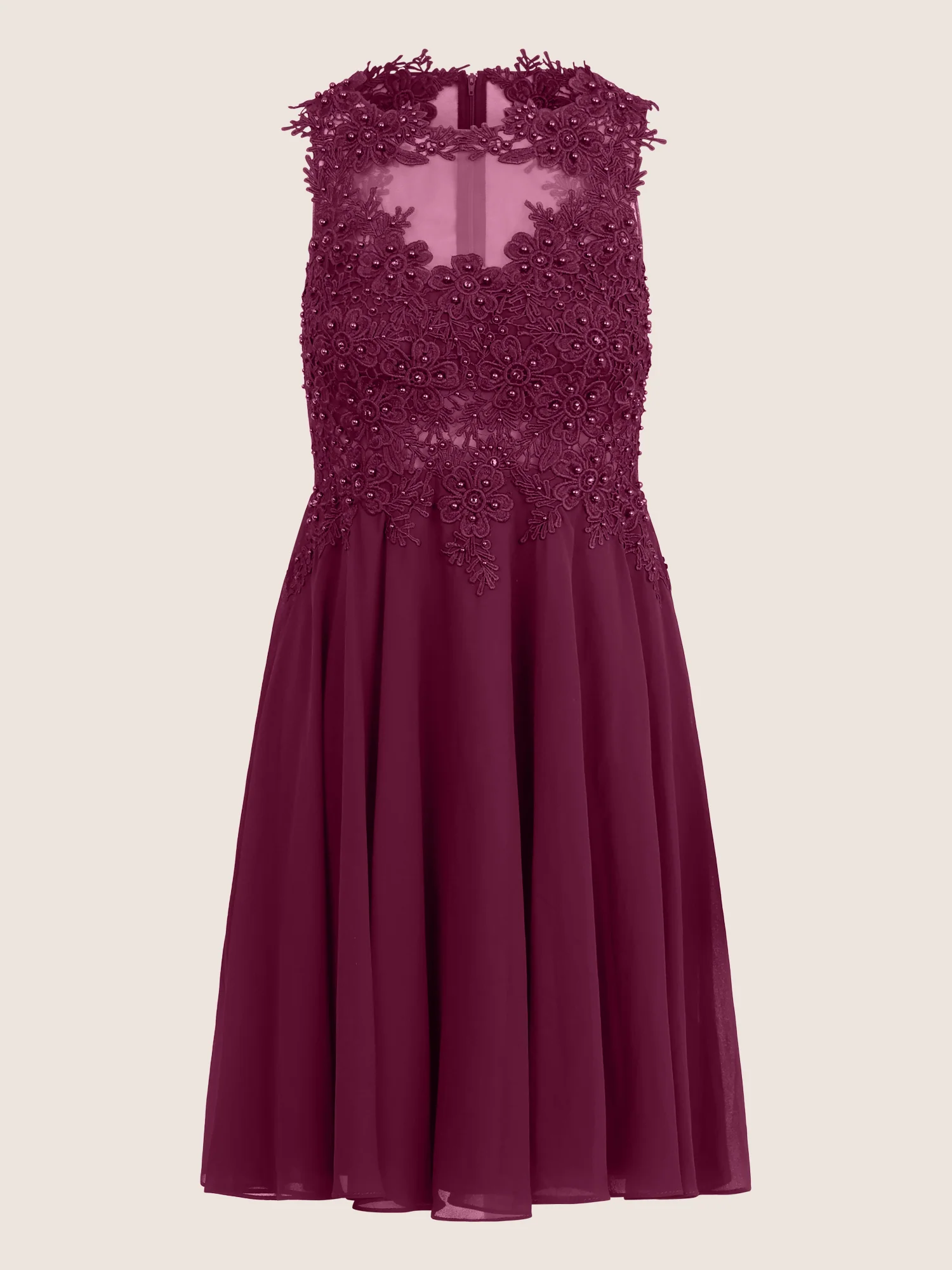Kleid mit floraler Spitze und Chiffon | merlot - Image 3