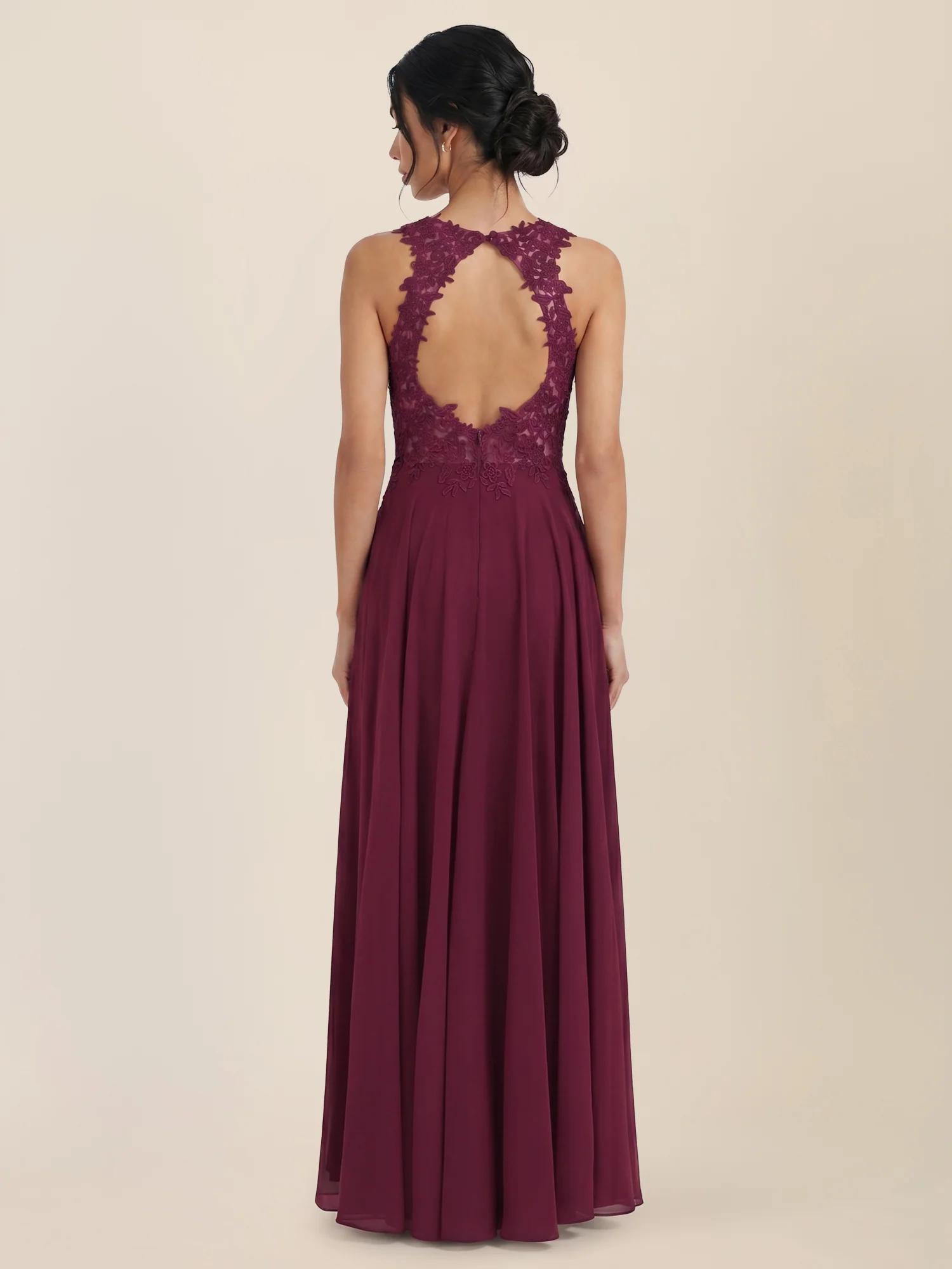 Kleid mit floraler Spitze und Chiffon | merlot - Image 2
