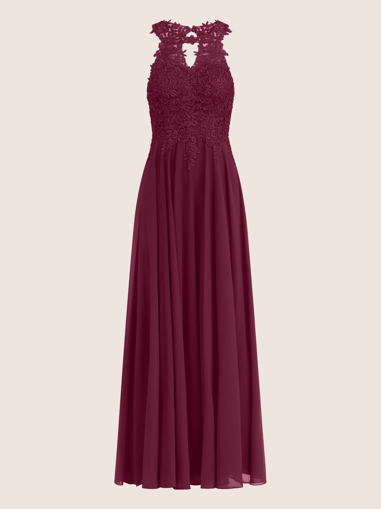 Kleid mit floraler Spitze und Chiffon | merlot - Image 3