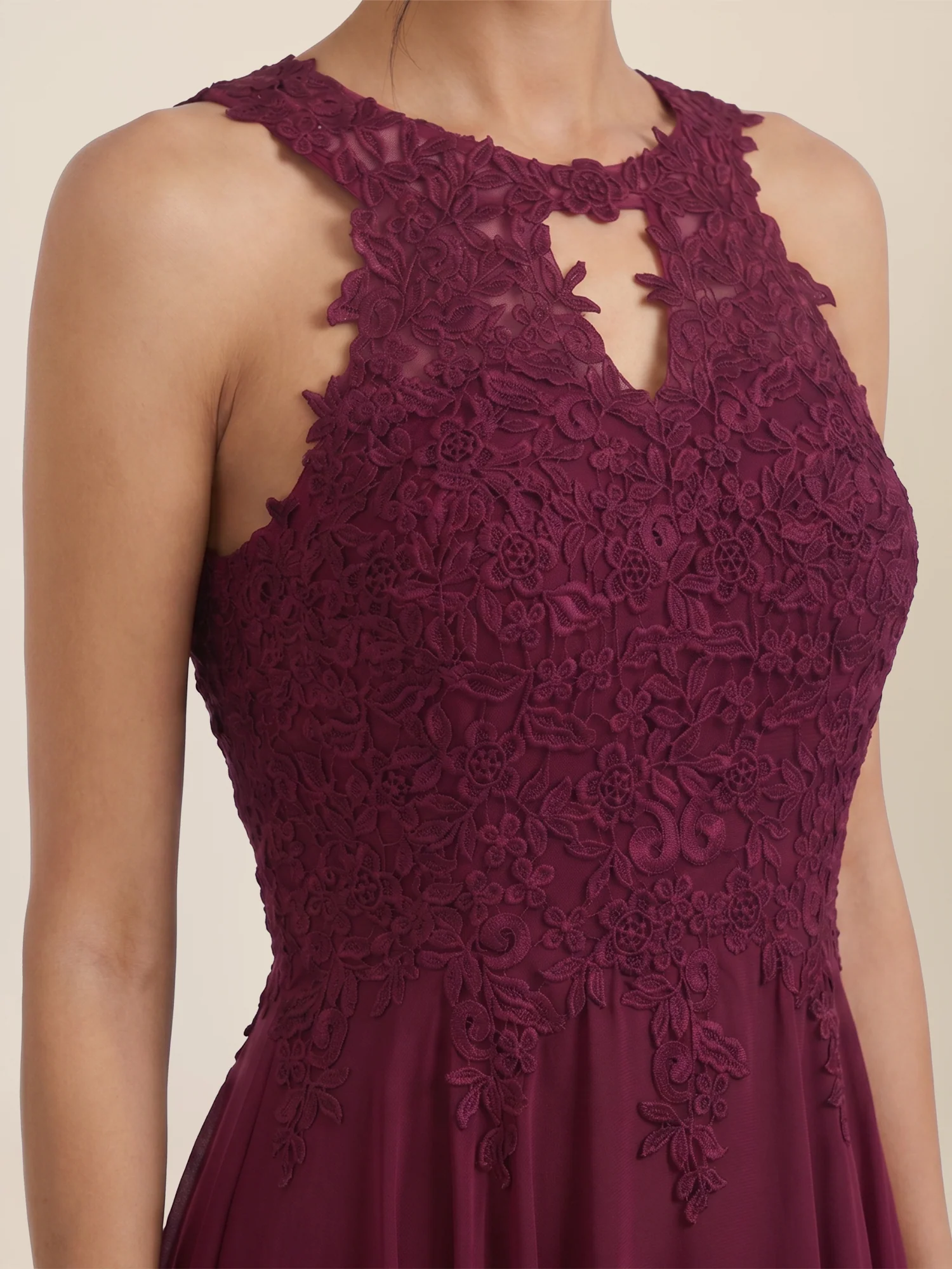 Kleid mit floraler Spitze und Chiffon | merlot - Image 4
