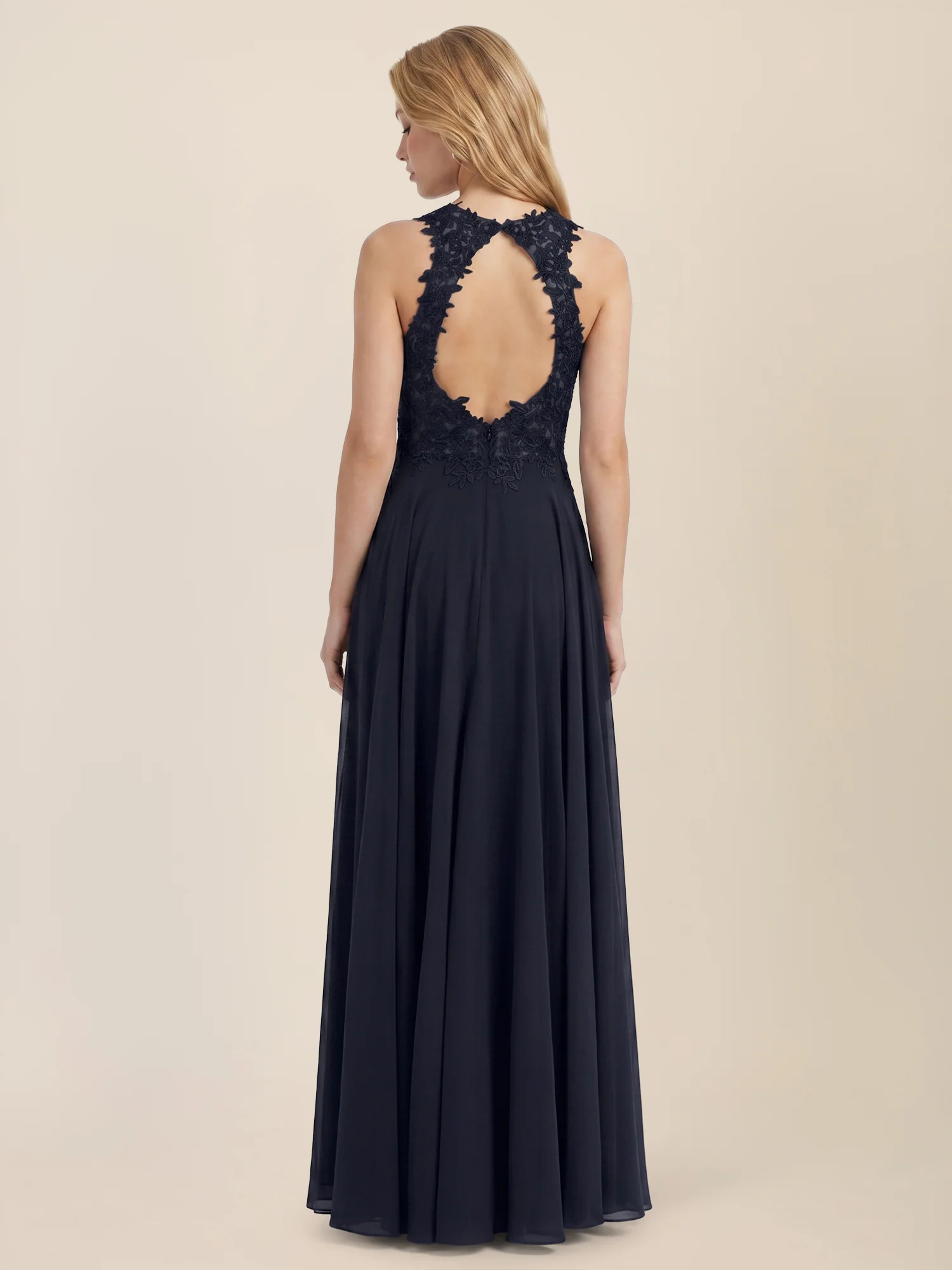 Kleid mit floraler Spitze und Chiffon | nachtblau - Image 2