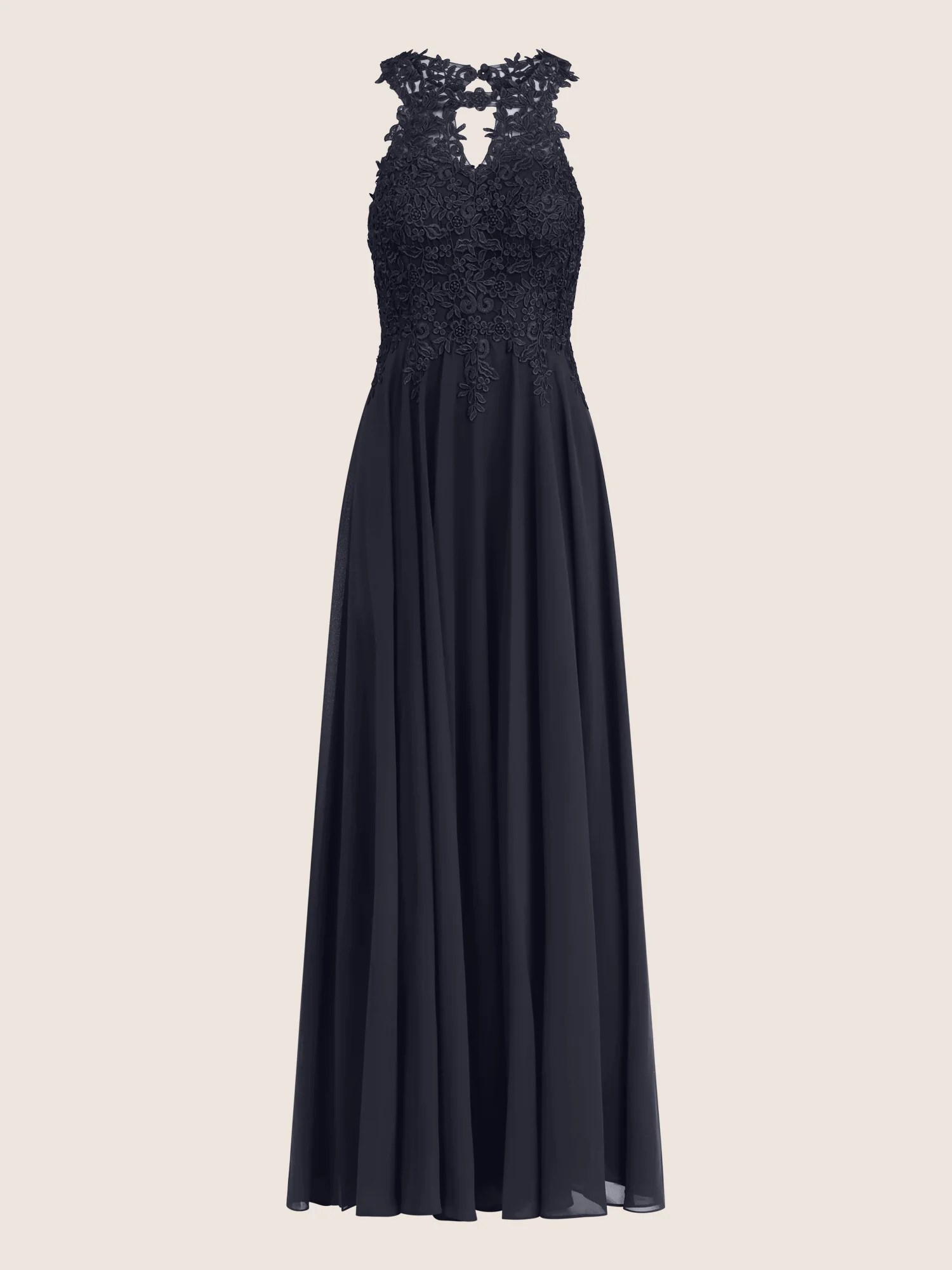 Kleid mit floraler Spitze und Chiffon | nachtblau - Image 3