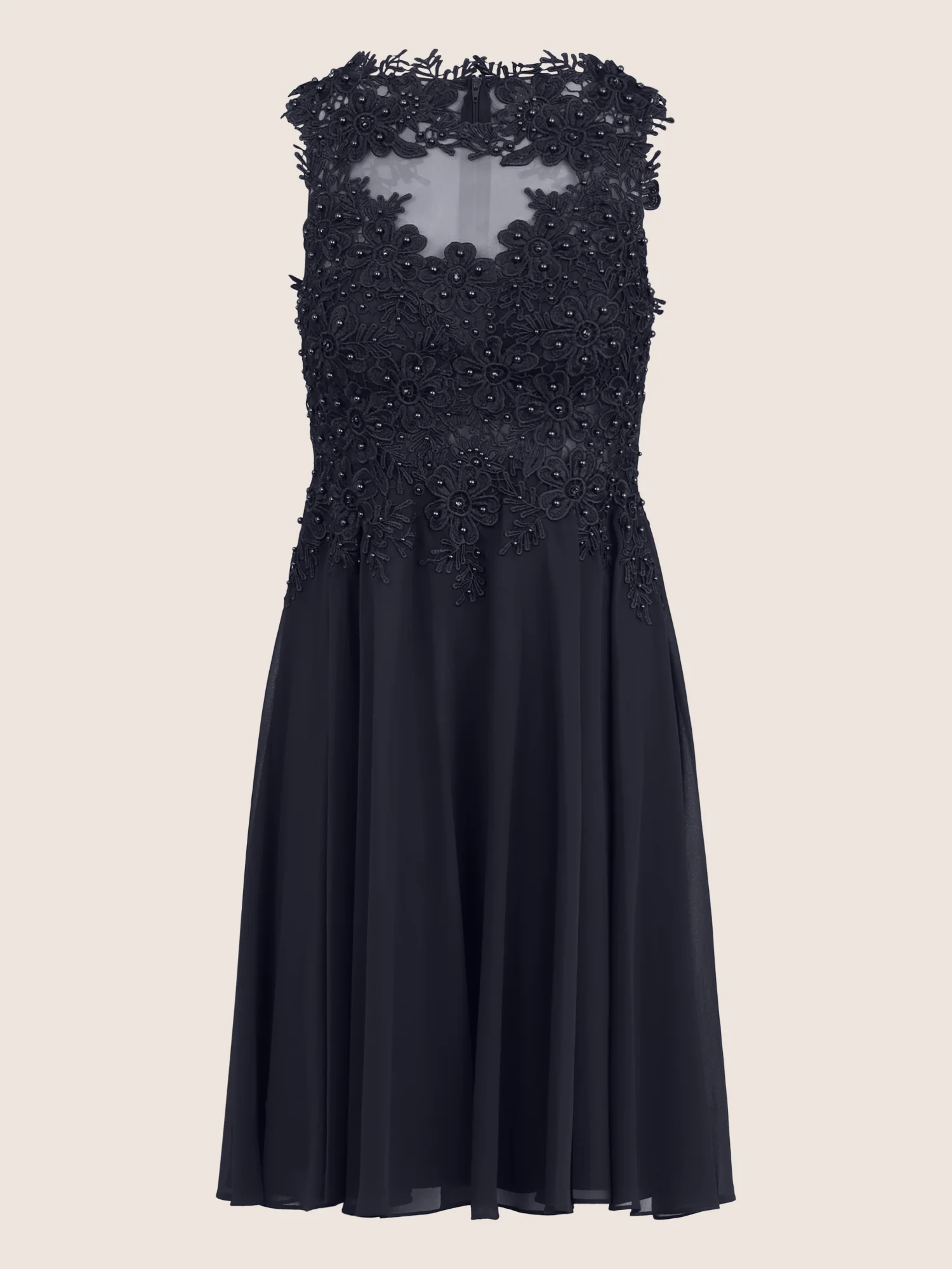 Kleid mit floraler Spitze und Chiffon | nachtblau - Image 3