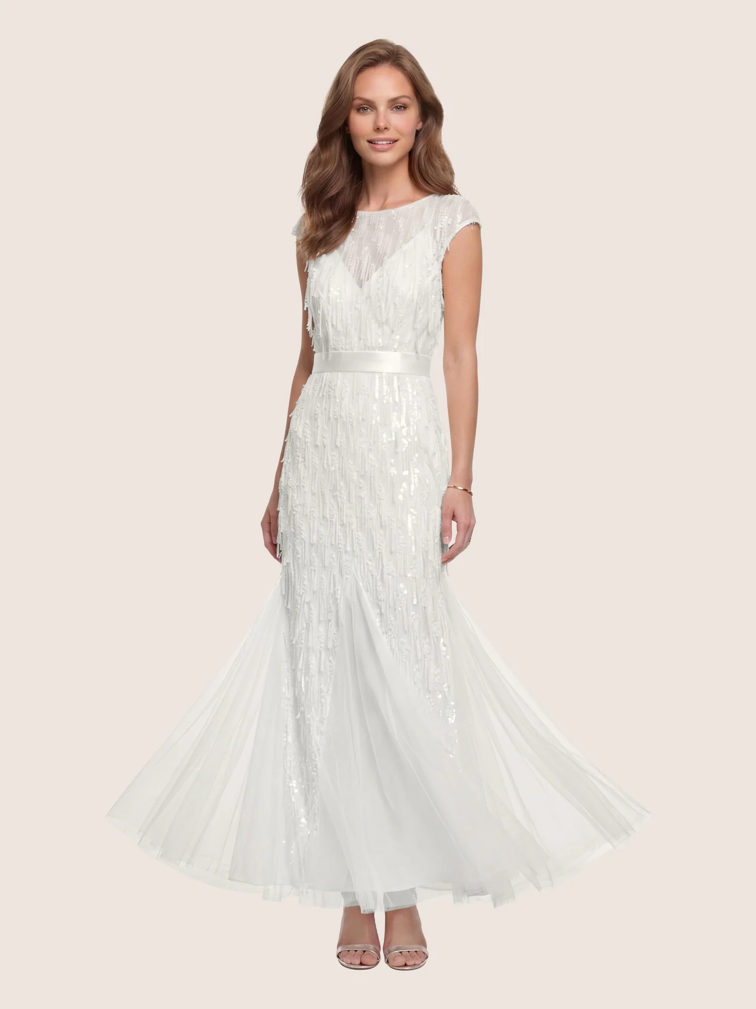 Brautkleid mit Paillettenstickerei und Tüll-Godets | creme - Image 5