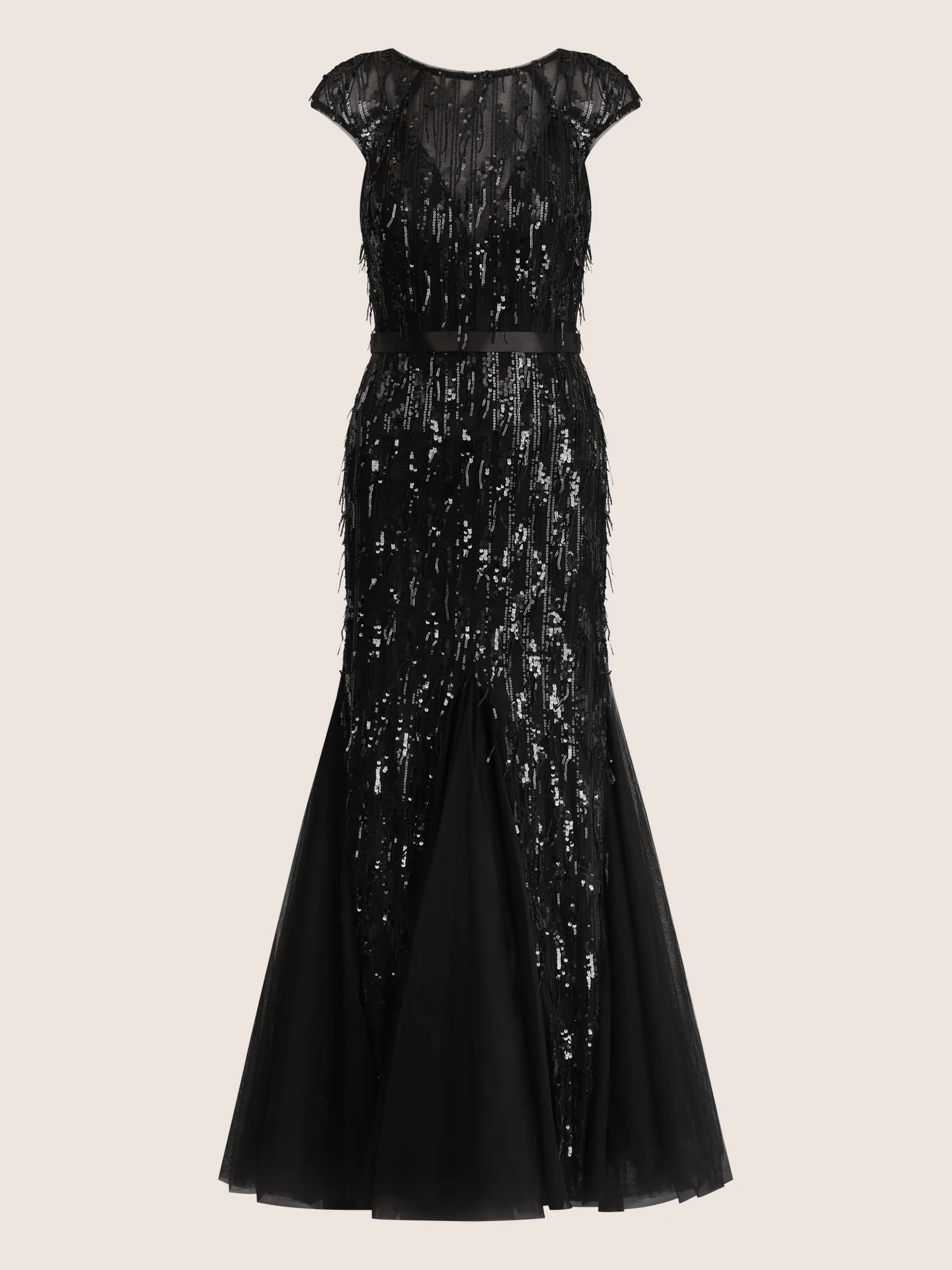 Kleid mit Paillettenstickerei und Tüll-Godets | schwarz - Image 3