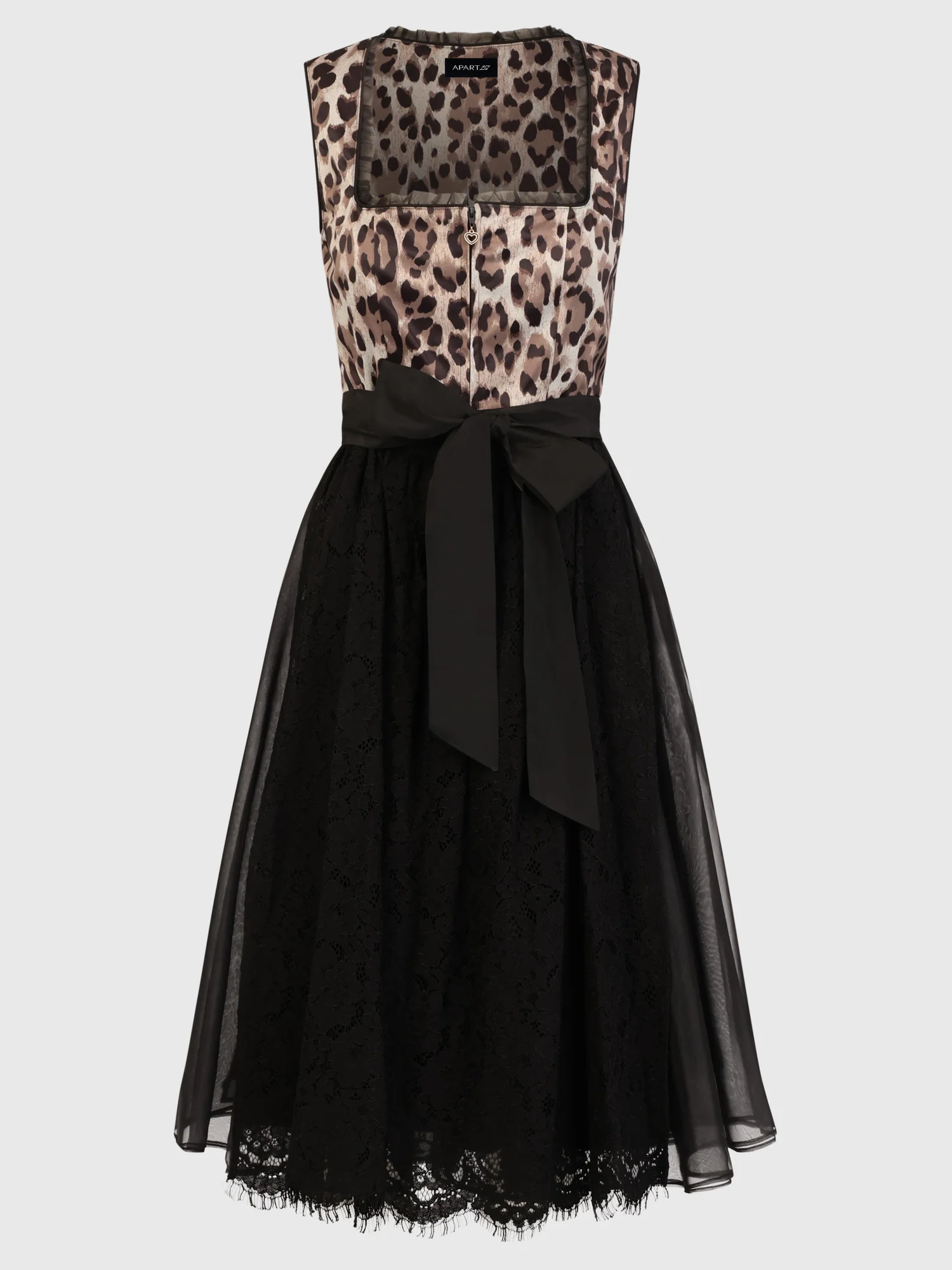 Dirndl aus Satin und Organza mit Spitzenschürze | schwarz-multicolor - Image 3