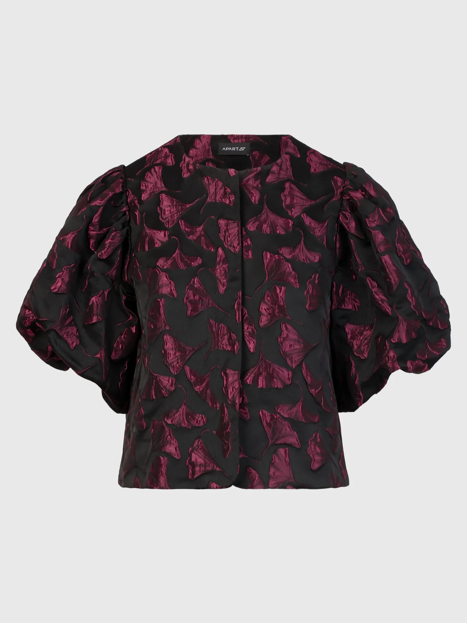 Jacquard-Blazer im Blusen-Stil mit Puffärmeln | schwarz-weinrot - Image 4