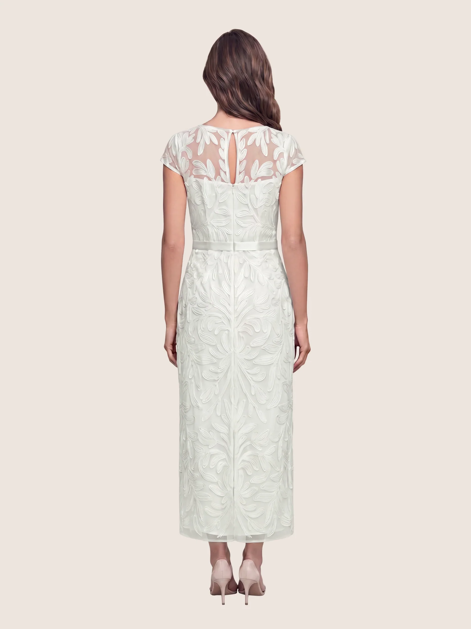 Meshkleid mit Stickerei und Satinband | creme - Image 2