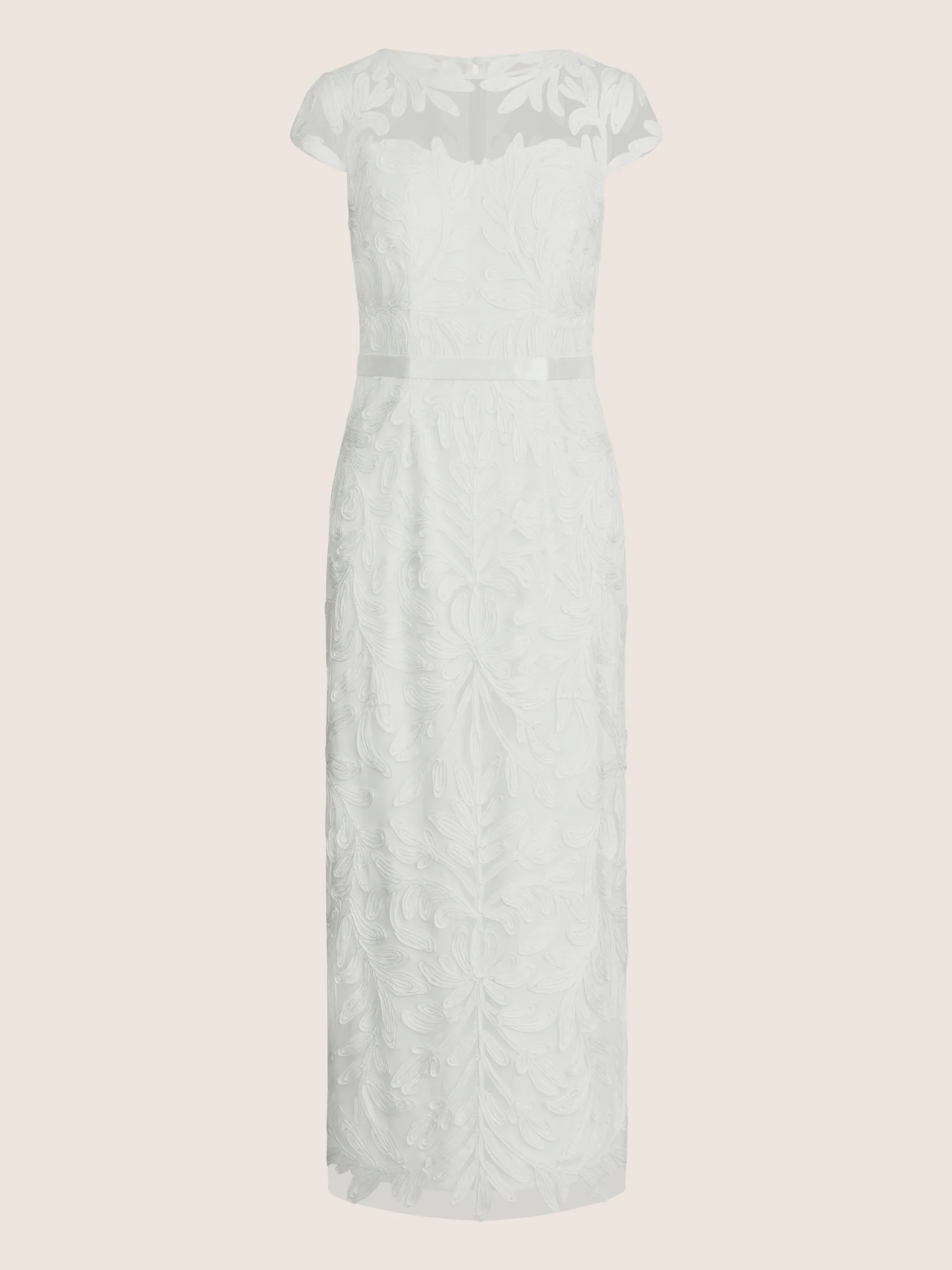Meshkleid mit Stickerei und Satinband | creme - Image 3