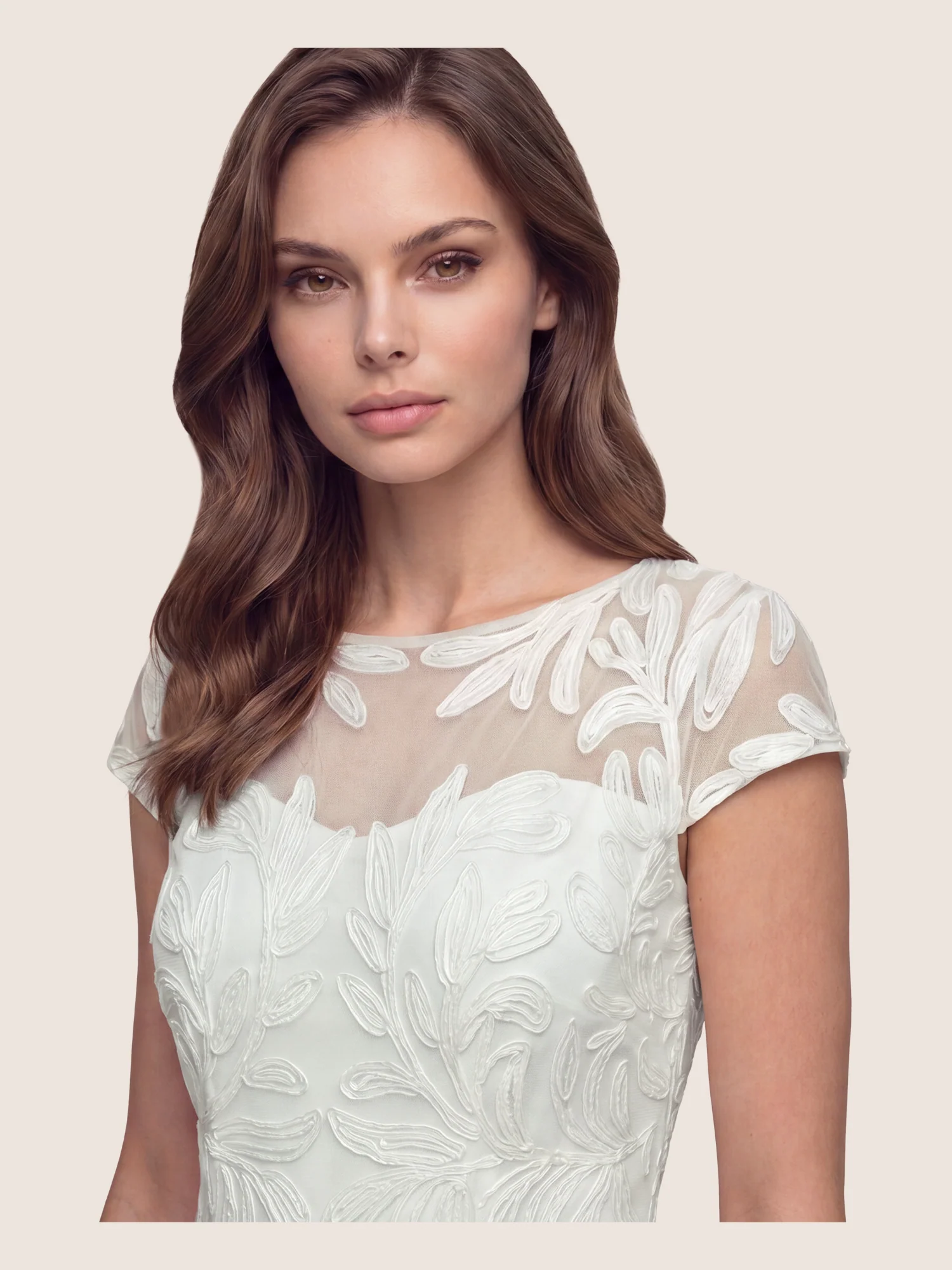 Meshkleid mit Stickerei und Satinband | creme - Image 4