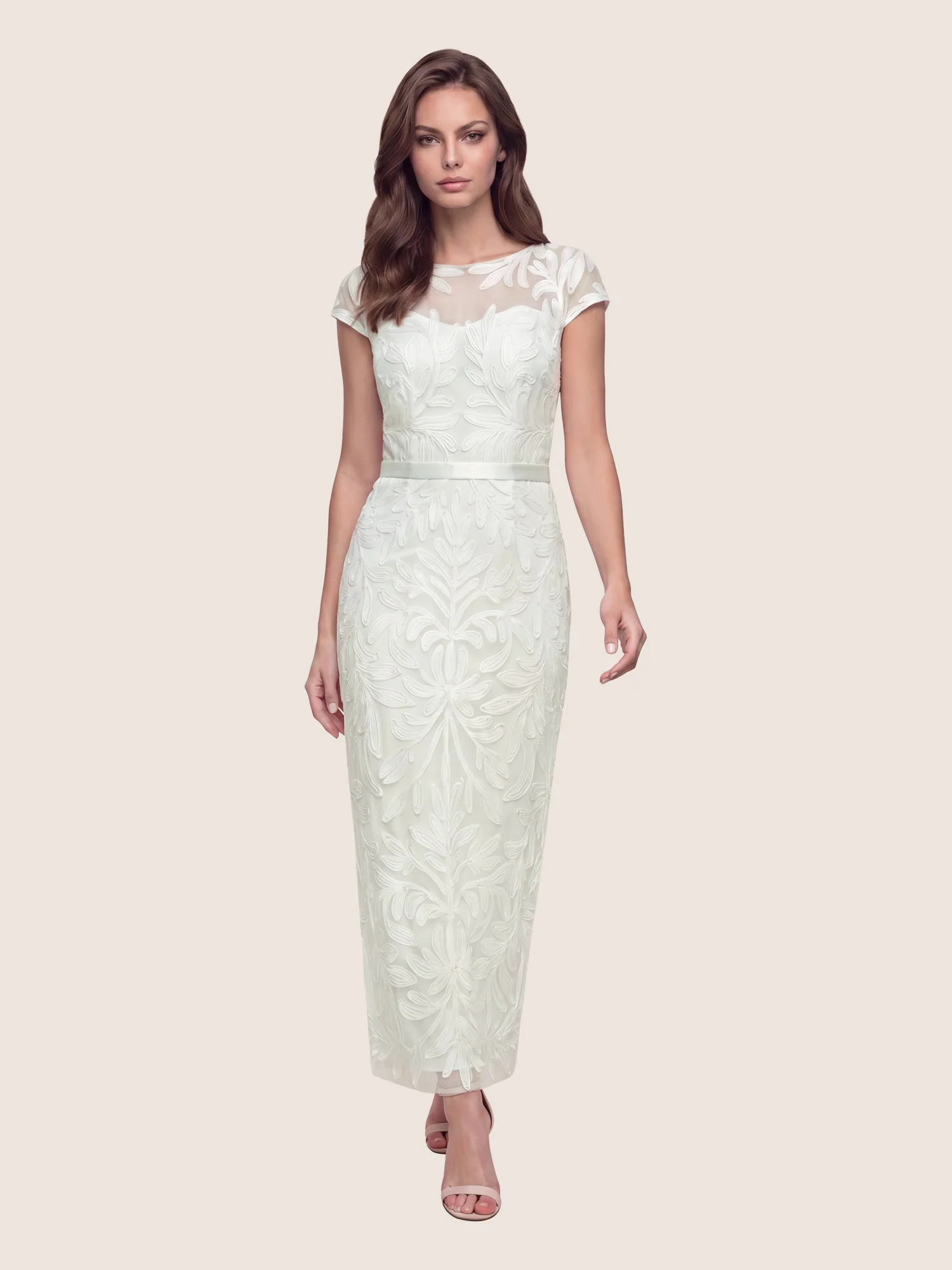Meshkleid mit Stickerei und Satinband | creme - Image 5
