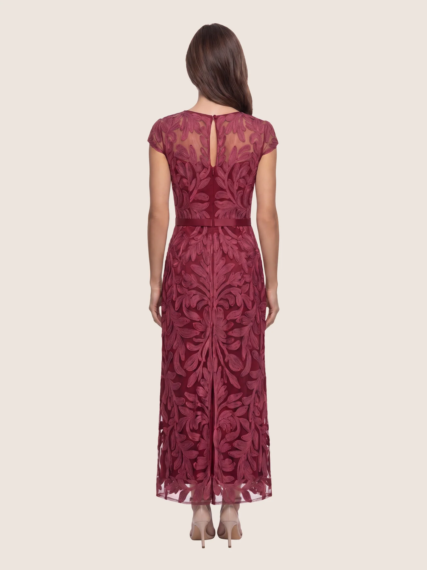 Meshkleid mit Stickerei und Satinband | weinrot - Image 2