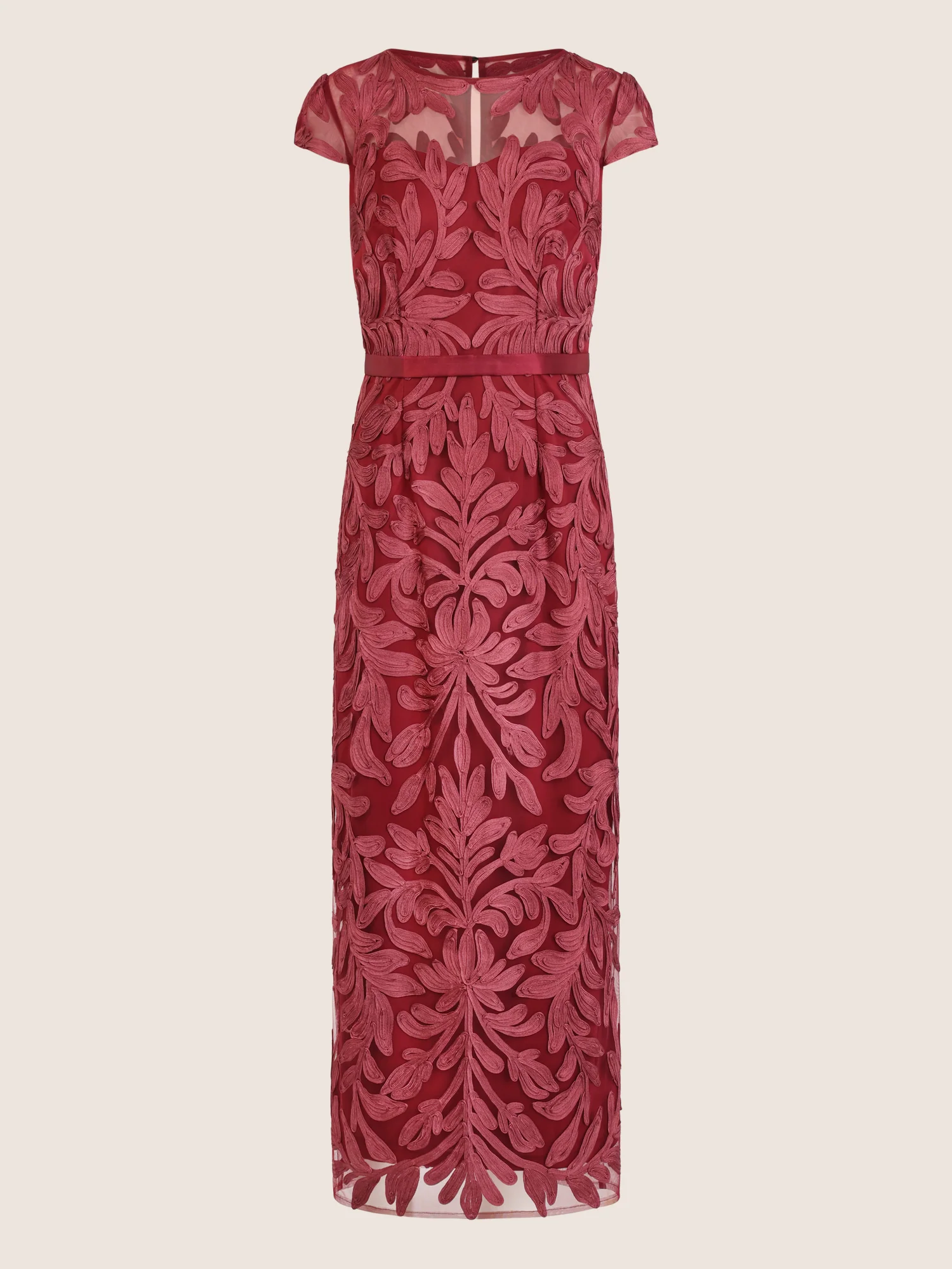 Meshkleid mit Stickerei und Satinband | weinrot - Image 3