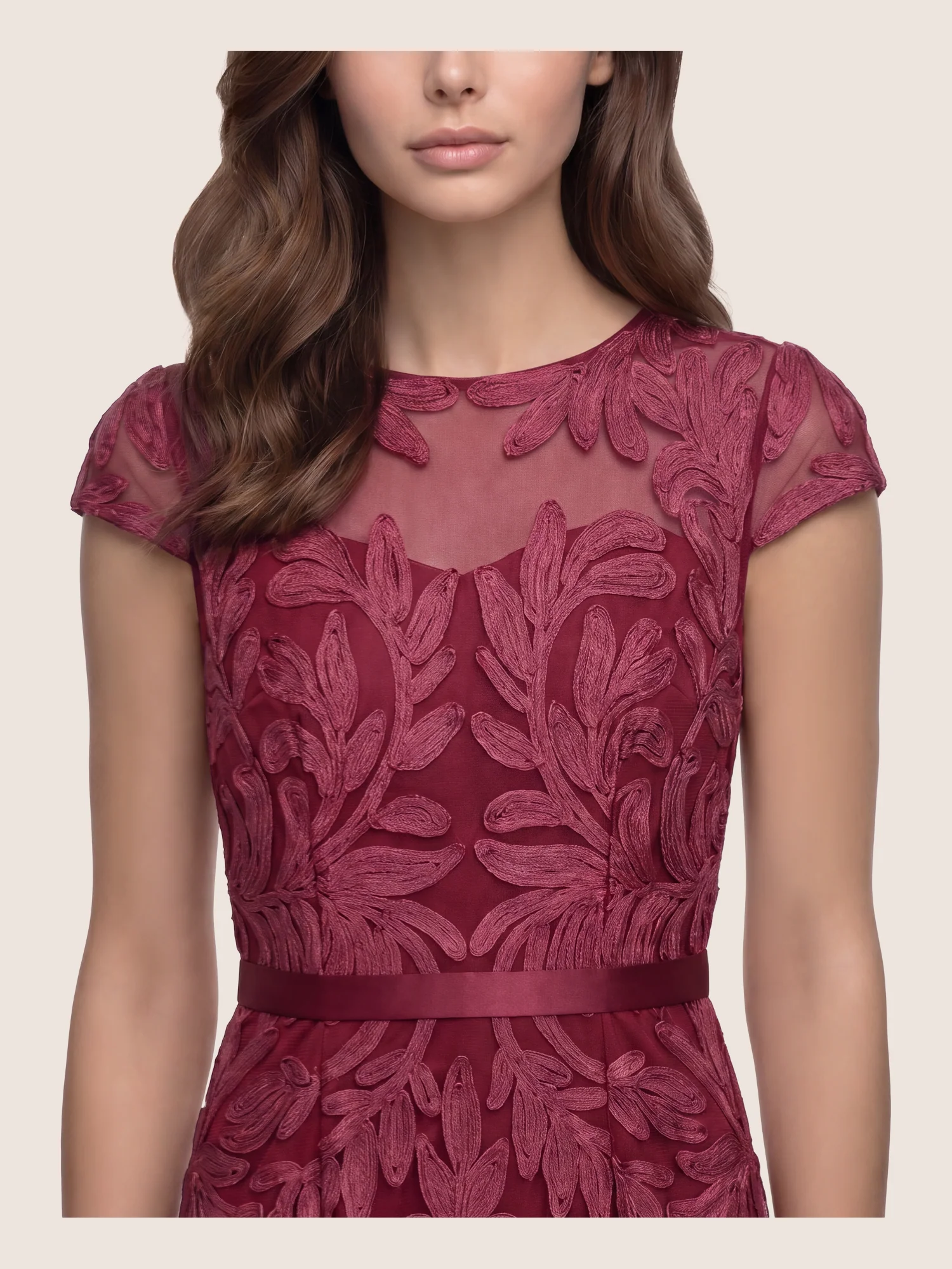 Meshkleid mit Stickerei und Satinband | weinrot - Image 4