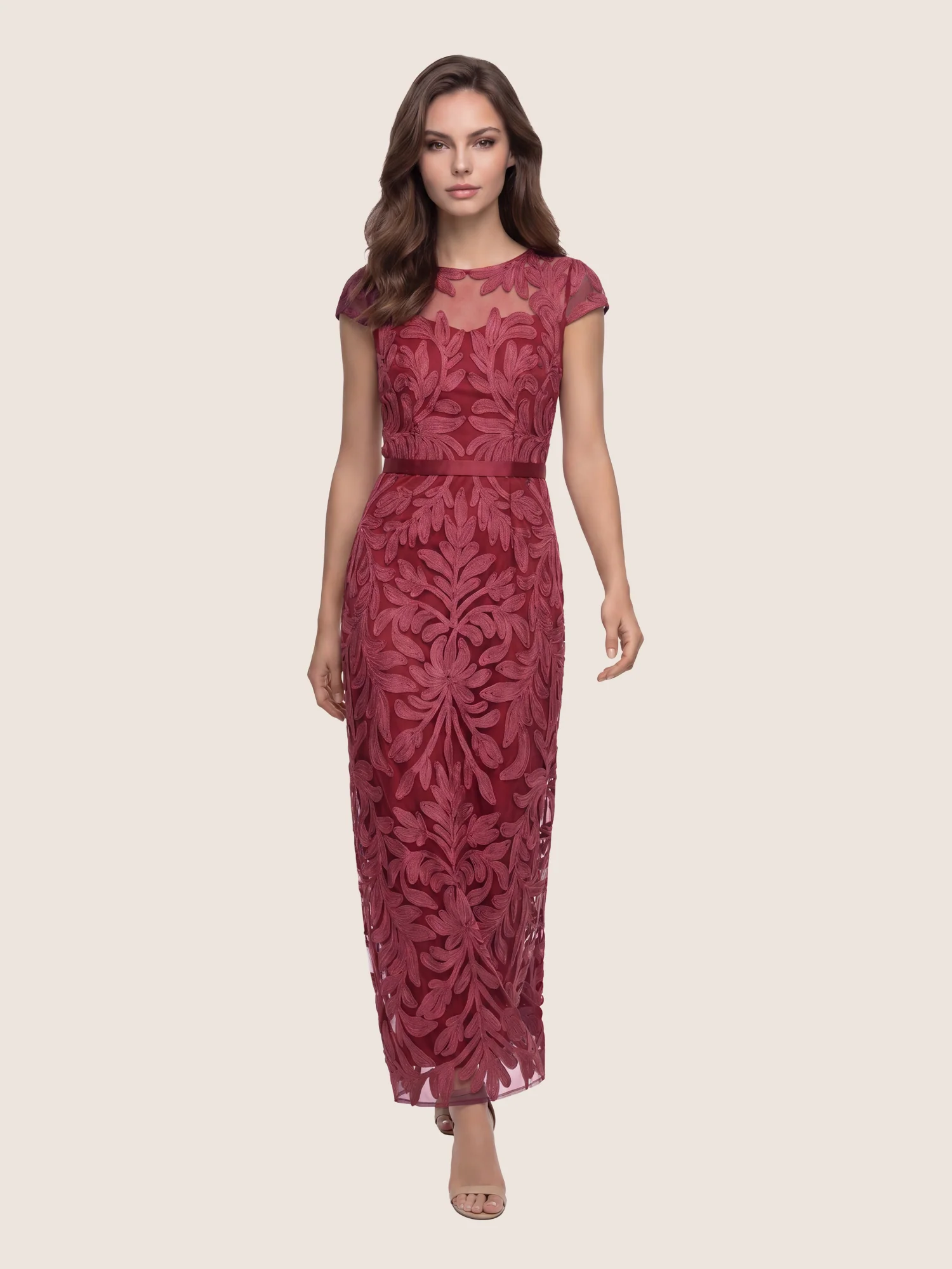 Meshkleid mit Stickerei und Satinband | weinrot - Image 5