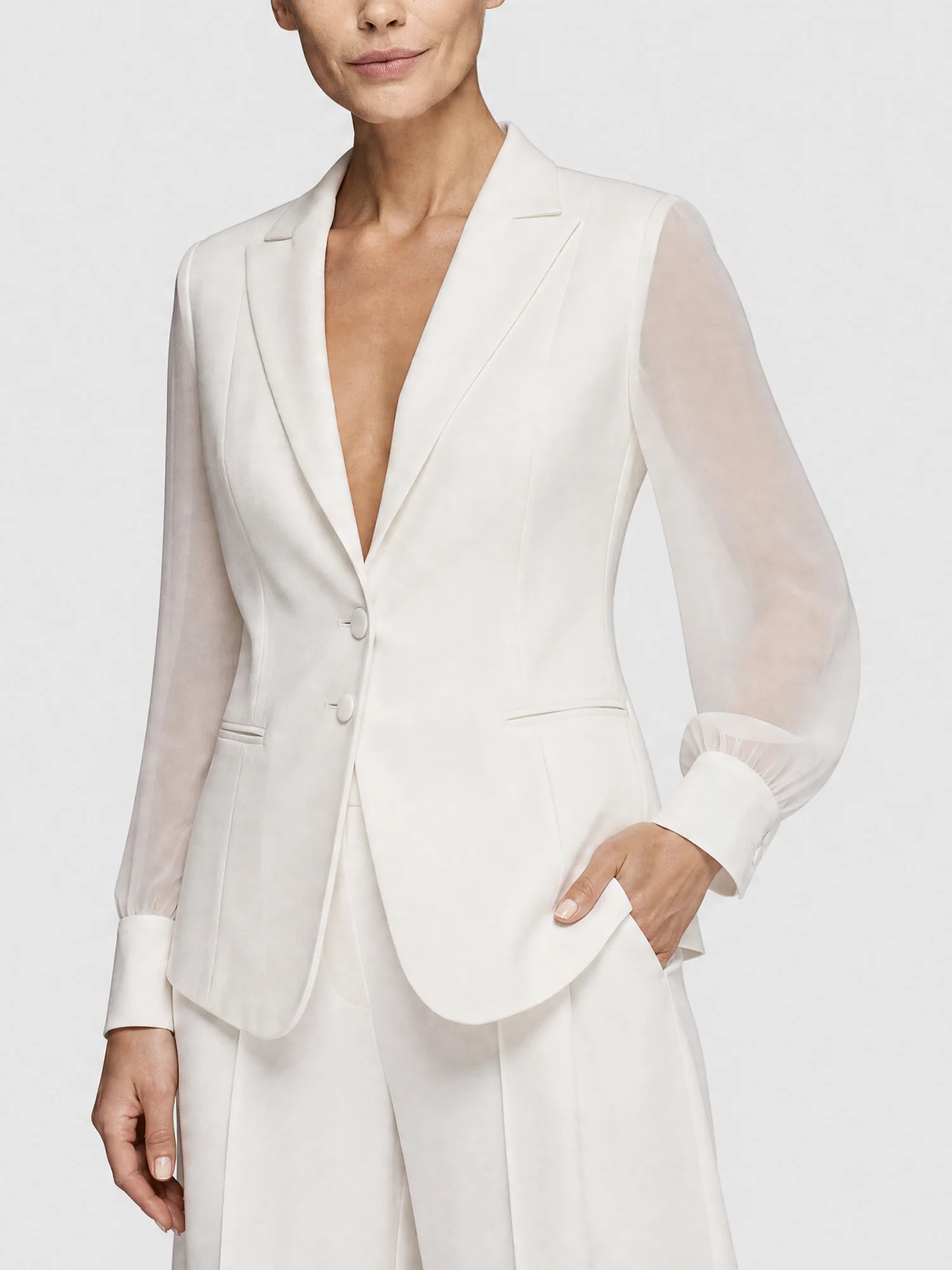Taillierter Blazer mit Chiffonärmeln | creme - Image 6