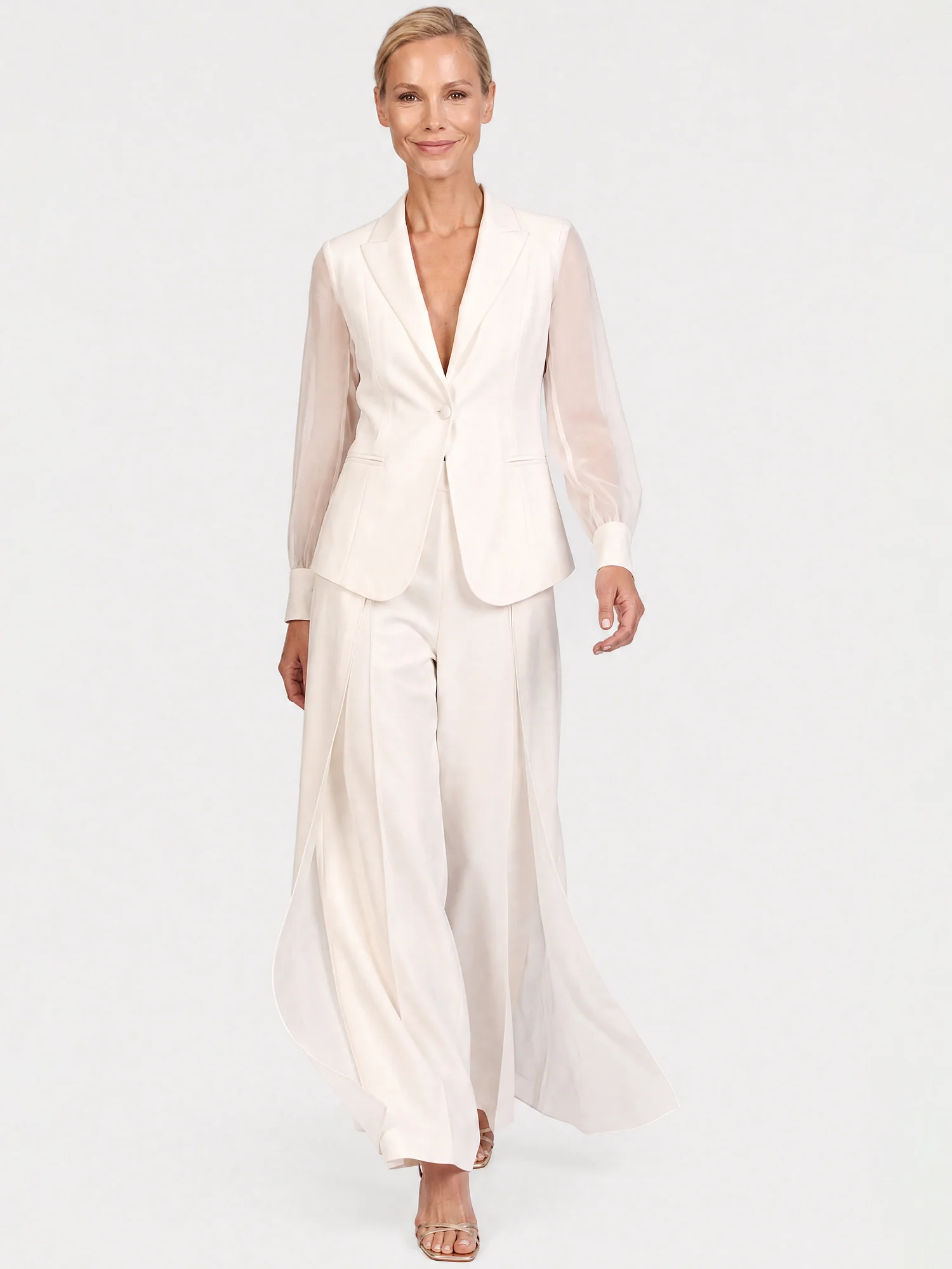 Taillierter Blazer mit Chiffonärmeln | creme - Image 7